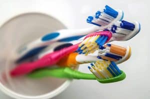 Close up of toothbrushes