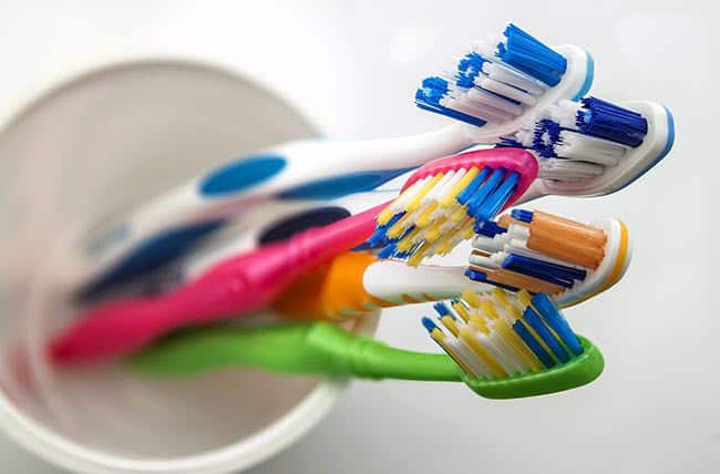 Close up of toothbrushes